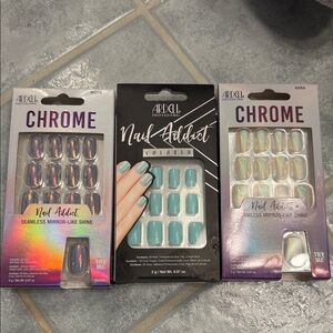 Ardell Chrome Nail Addict Press on nail kits 3 sets new! Moon Aura blue colored